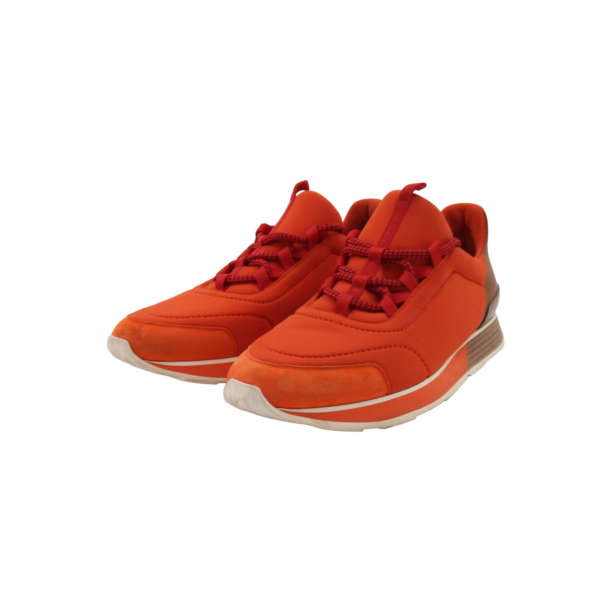 Hermès Miles Sneaker in Orange Neoprene & Suede - EU 43