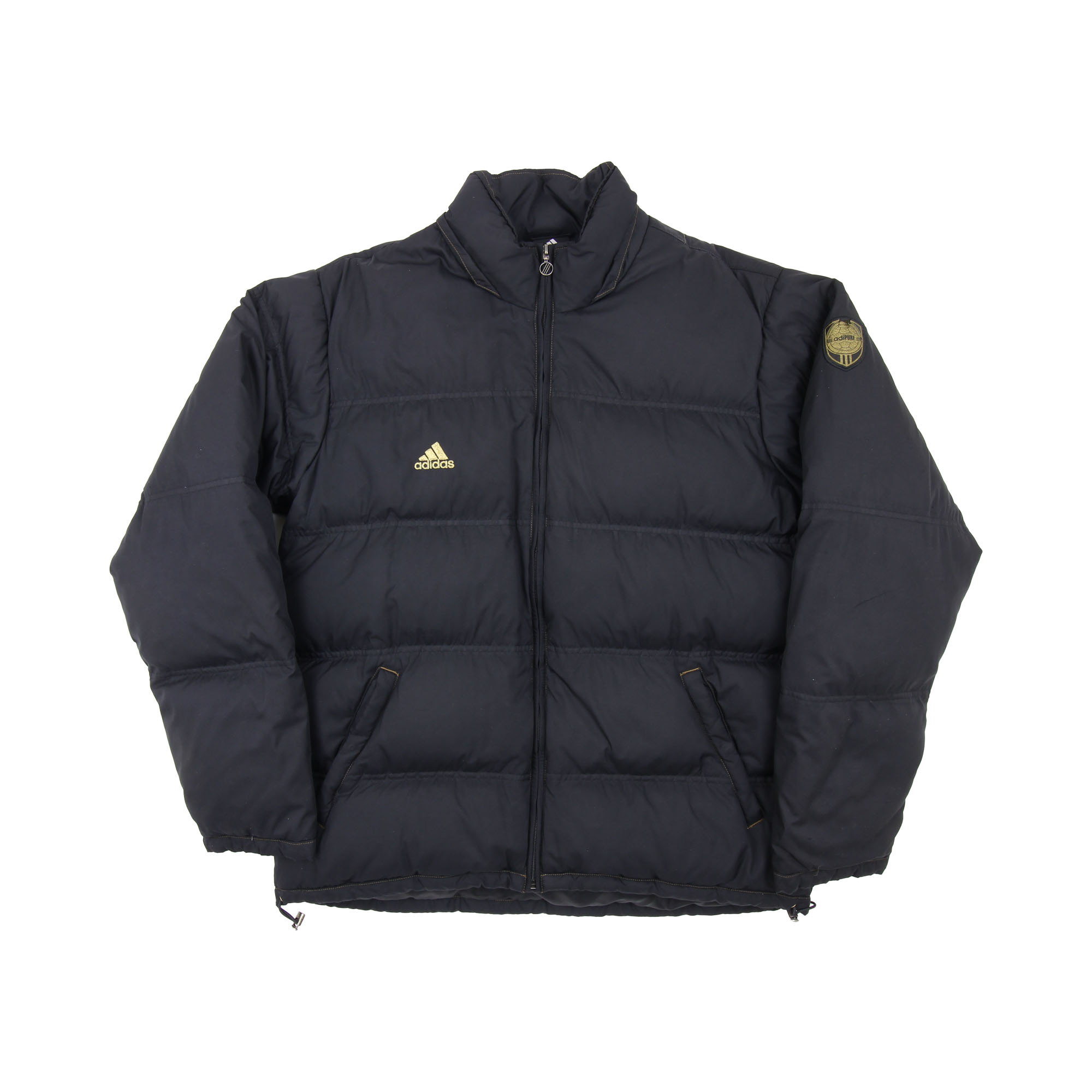 Adidas Gold Embroidered Logo Puffer Jacket - L Adidas Gold Embroidered Logo Puffer Jacket - L