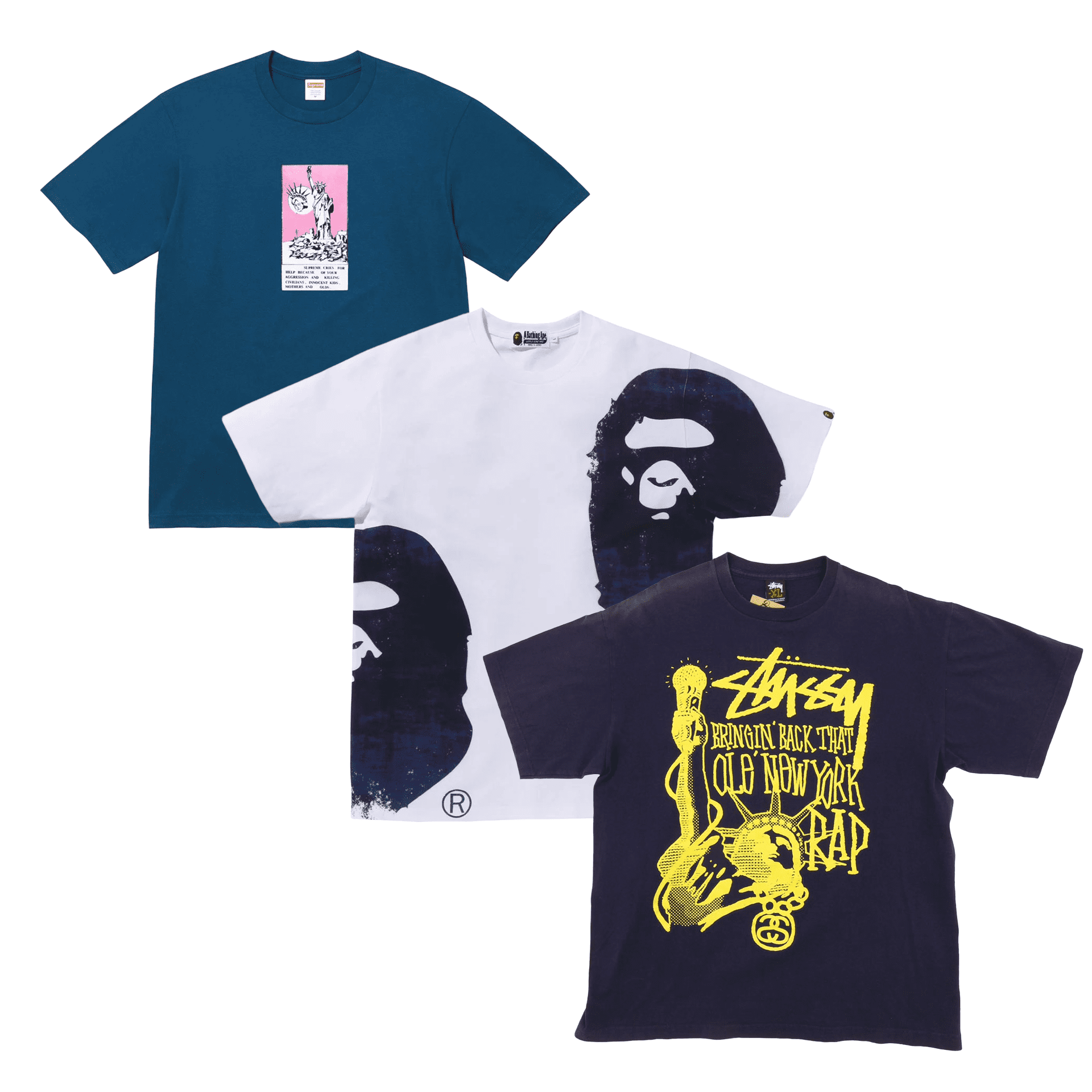 20x Mixed T-Shirt Bundle (Bape, Supreme & Stussy)